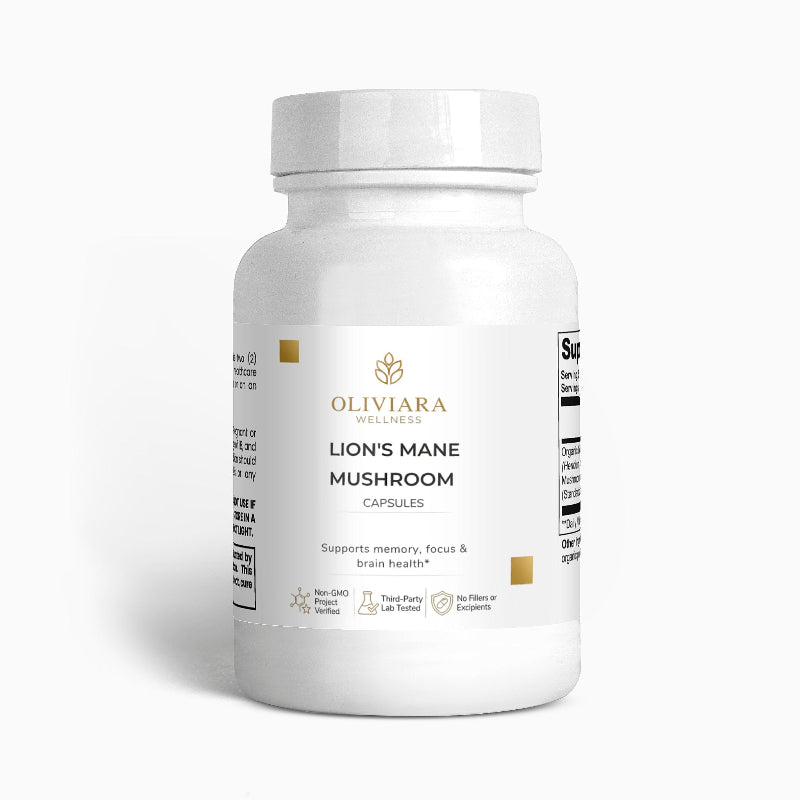 Oliviara Wellness™ Lion’s Mane Mushroom Capsules – Focus, Cognitive Health & Energy