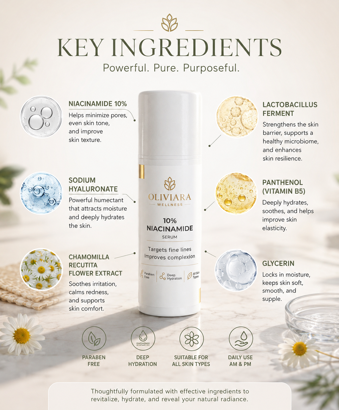 Oliviara Wellness™ 10% Niacinamide Serum – Pore Refinement, Hydration & Radiance