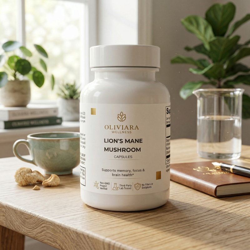 Oliviara Wellness™ Lion’s Mane Mushroom Capsules – Focus, Cognitive Health & Energy