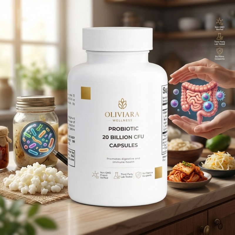 Oliviara Wellness™ Daily Probiotic Capsules – Digest, Balance & Protect
