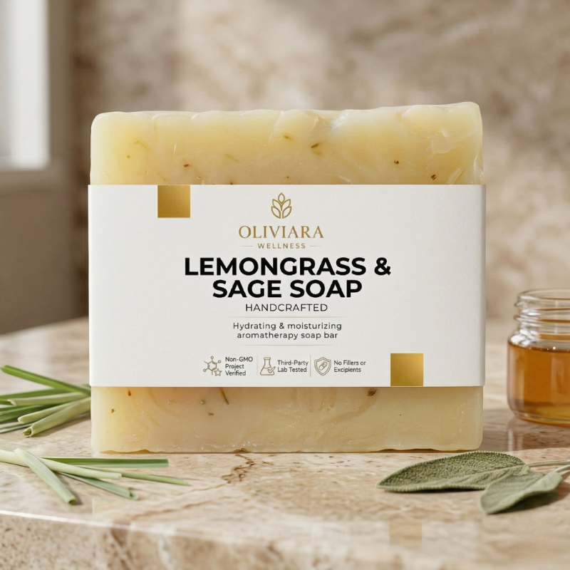Oliviara Wellness™ Lemongrass & Sage Soap – Refresh, Balance & Calm