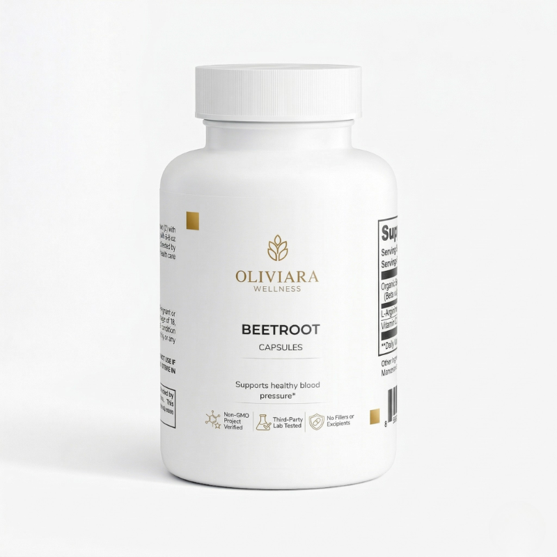 Oliviera Wellness Beetroot Capsules bottle on a white background