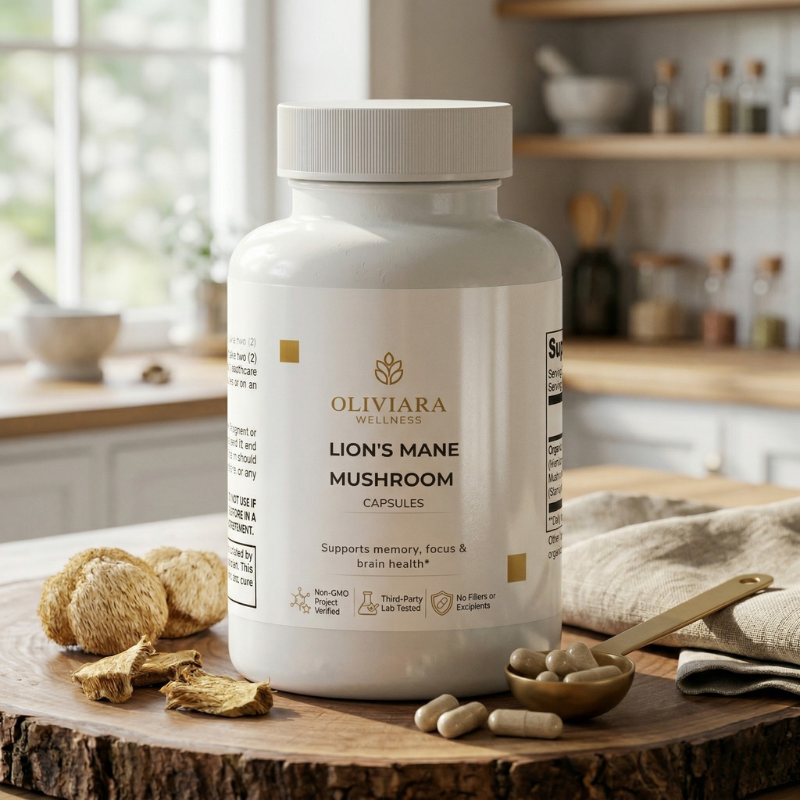 Oliviara Wellness™ Lion’s Mane Mushroom Capsules – Focus, Cognitive Health & Energy