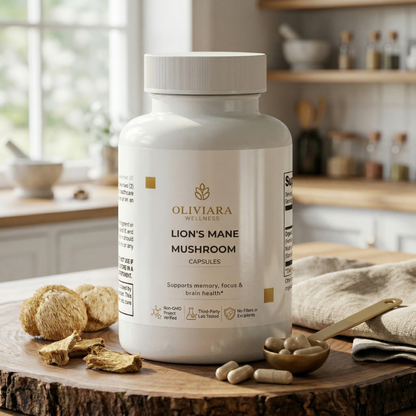 Oliviara Wellness™ Lion’s Mane Mushroom Capsules – Focus, Cognitive Health & Energy