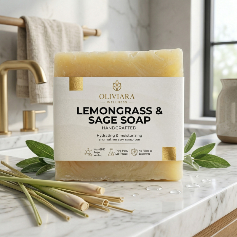 Oliviara Wellness™ Lemongrass & Sage Soap – Refresh, Balance & Calm