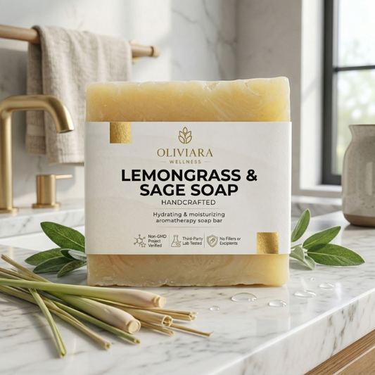 Oliviara Wellness™ Lemongrass & Sage Soap – Refresh, Balance & Calm
