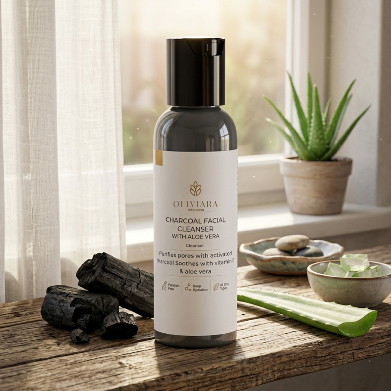 Oliviara Wellness™ Charcoal Facial Cleanser – Purify, Refresh & Hydrate