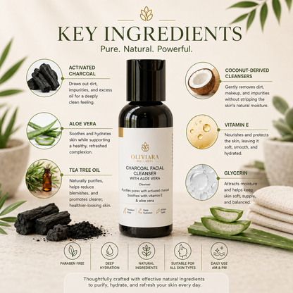 Oliviara Wellness™ Charcoal Facial Cleanser – Purify, Refresh & Hydrate