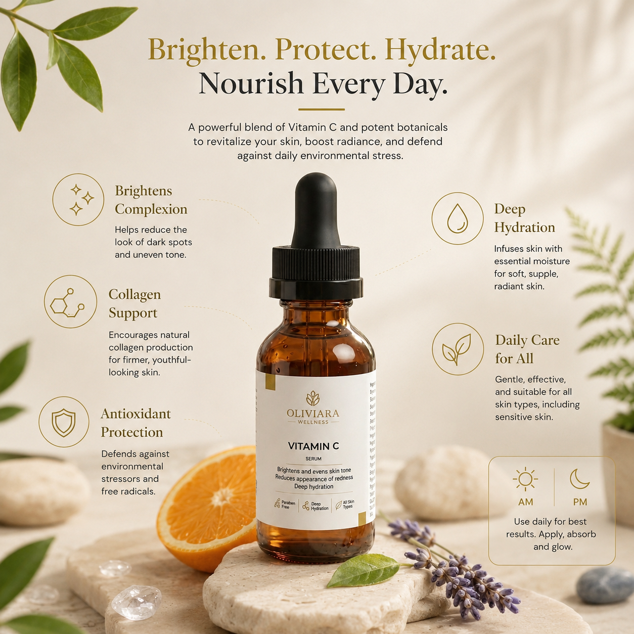Oliviara Wellness™ Vitamin C Serum – Brightening, Hydration & Radiance