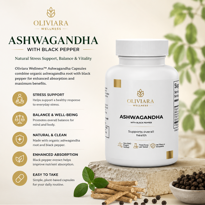 Oliviara Wellness™ Ashwagandha Capsules – Stress Support, Balance & Vitality