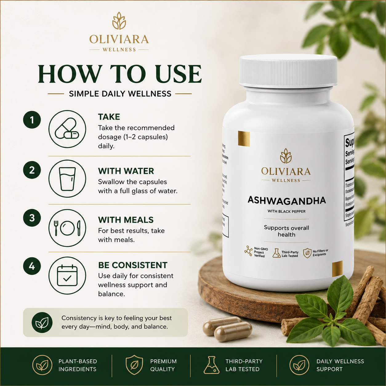 Oliviara Wellness™ Ashwagandha Capsules – Stress Support, Balance & Vitality
