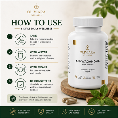 Oliviara Wellness™ Ashwagandha Capsules – Stress Support, Balance & Vitality
