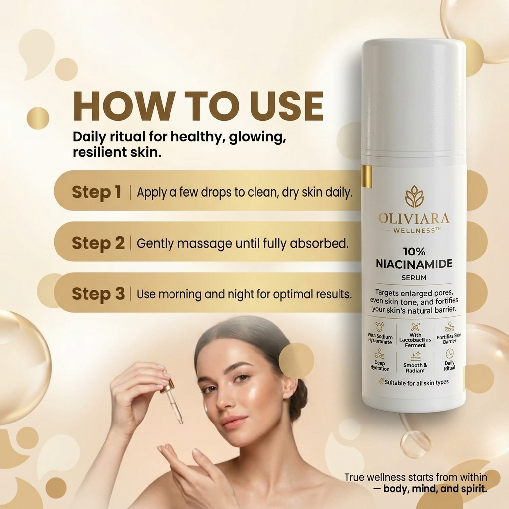 Oliviara Wellness™ 10% Niacinamide Serum – Pore Refinement, Hydration & Radiance