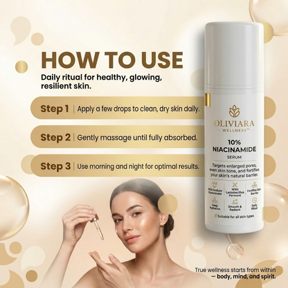 Oliviara Wellness™ 10% Niacinamide Serum – Pore Refinement, Hydration & Radiance