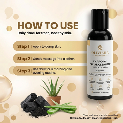 Oliviara Wellness™ Charcoal Facial Cleanser – Purify, Refresh & Hydrate